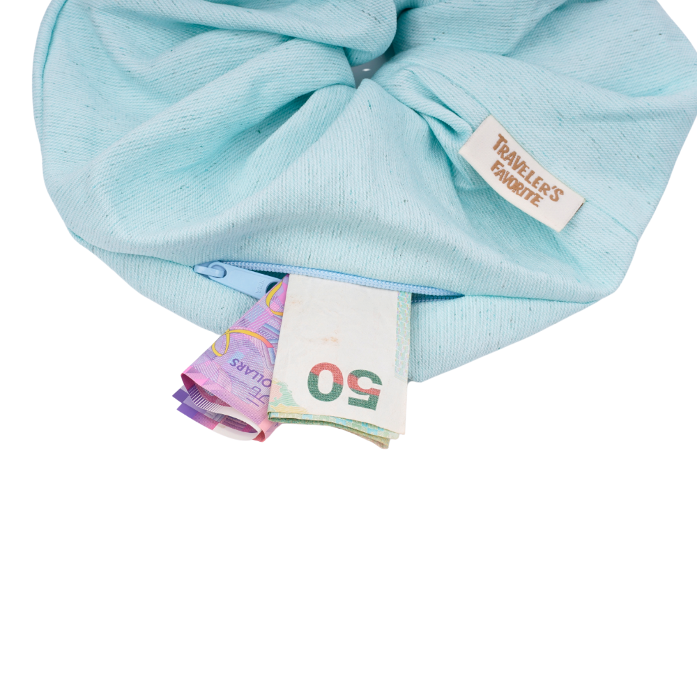 Scrunchie Pouch Hidden Pocket in Sky Blue