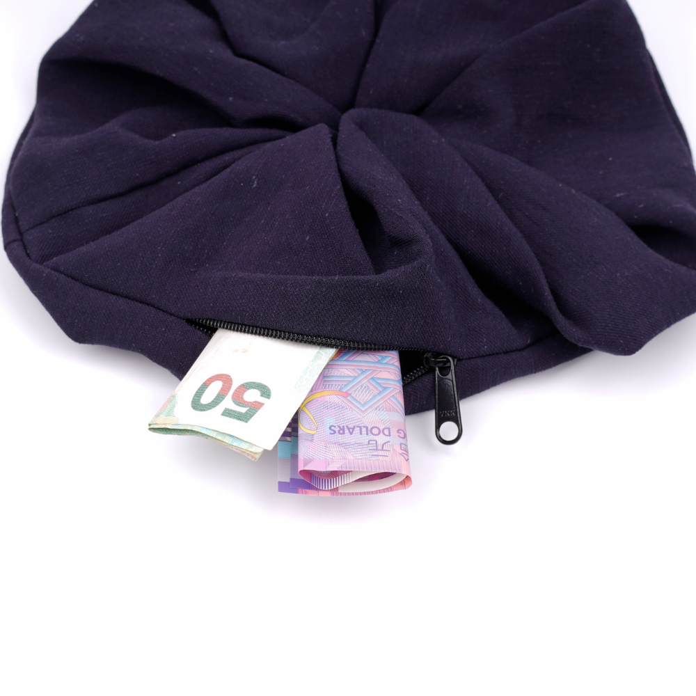 Scrunchie Pouch Hidden Pocket in Navy Blue